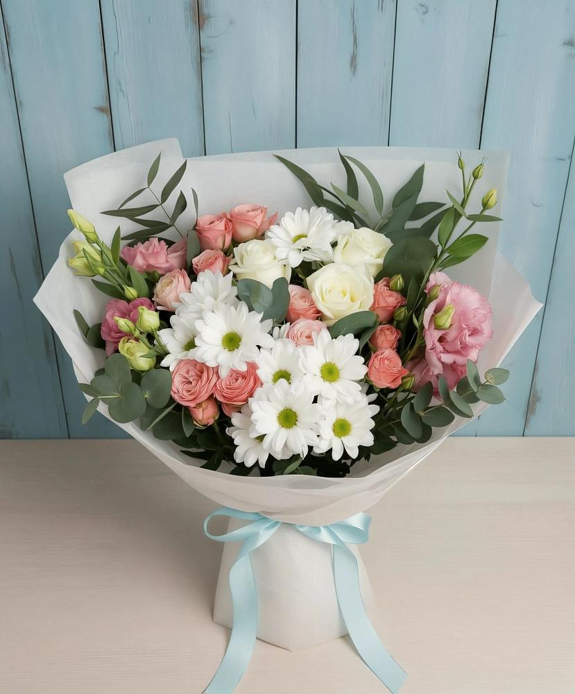 Букет цветов из: Розы, Лизиантусы и Хризантемы в Тарбагатае